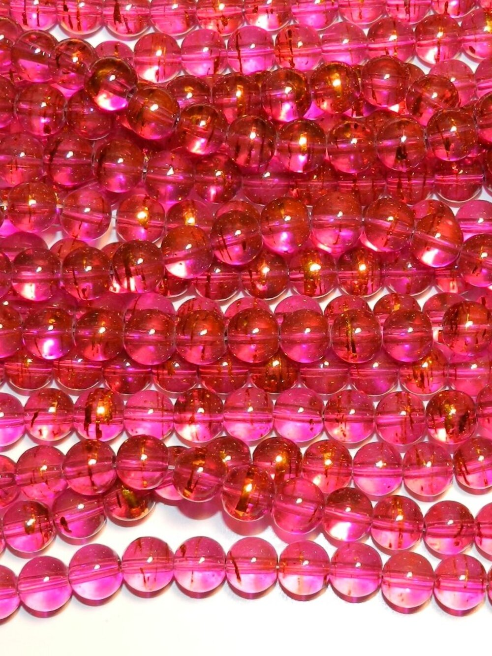 DIY Pink with Gold Swirl Metallic Drawbench 8mm Round Glass Beads 32" G1782